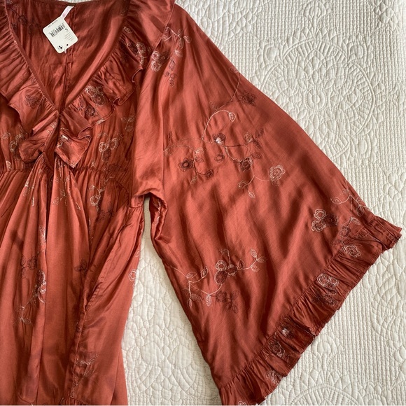FREE PEOPLE NWT Rose/tyrie Wide Long Sleeve Ruffle V-neck Romper  Small - Picture 4 of 13